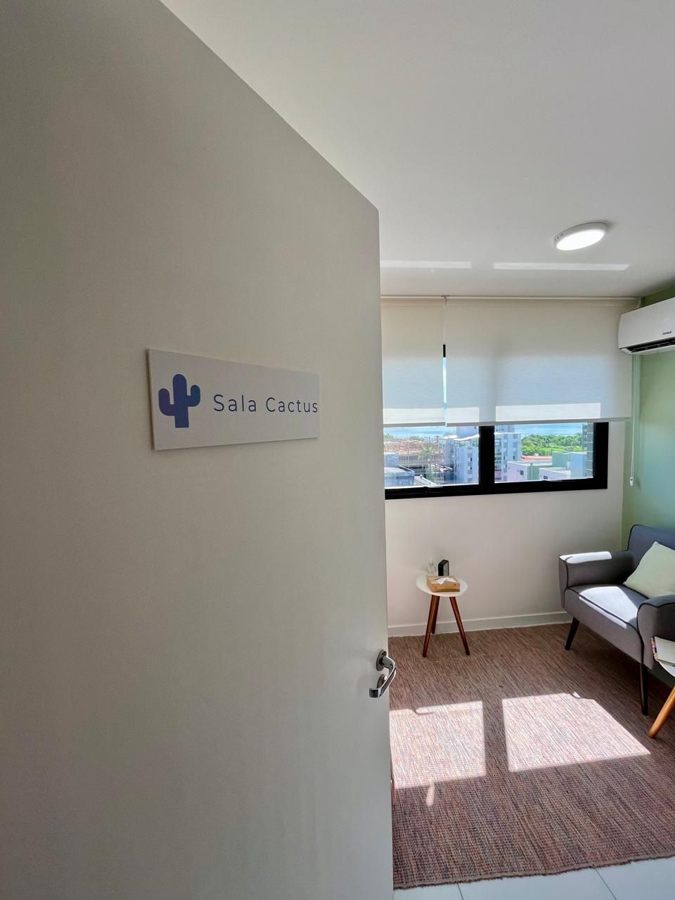Entrada da Sala Cactus — consultório da Dra. Ana Paula, Unidade Coqueiros, Florianópolis